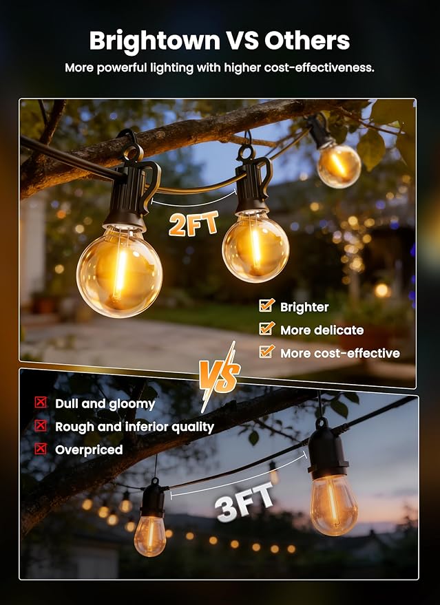 Brightown 58FT 26LED Solar String Lights Outdoor with Remote & USB Port, Shatterproof Bulbs, Dimmable & Timable, 3 Modes, Patio Lights Solar Powered with Mount Clips for Camping Backyard Garden Decor