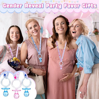 72 Acrylic Pacifier Necklace for Baby Shower Boys & Girls Party Favors, Gender Reveal Party Table Scatter/Necklace Game (Blue & Pink)