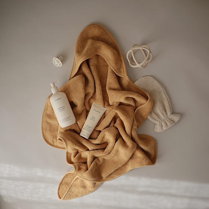 mushie Baby Hooded Towel | Organic Cotton (Fall Yellow)