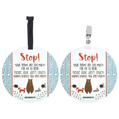 Three Little Tots Two Pack - Woodlands Themed No Touching Baby Car Seat and Stroller Signs - CPSIA Safety Tested