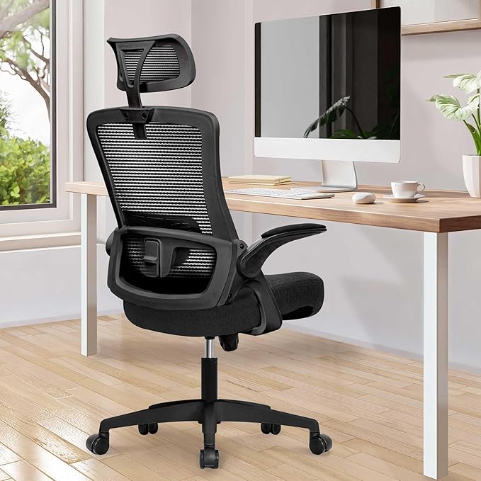 NEO CHAIR Ergonomic Adjustable Home Office Desk Chair High Back Computer Gaming Mesh Chair with Comfy Task Adjustable Arms Lumbar Neck Support Swivel for Home Office (Dark Black)