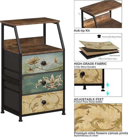Tohomeor Dresser with Fabric Drawers Nightstand with 2 Tier Shelf Storage Tower for Bedroom Hallway Entryway Closet Organizer Sofa Beside Table Furniture (Multi, 3 Drawers)