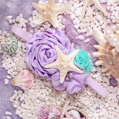 YanJie Mermaid Headbands Baby Girl Bows Starfish Baby Girl Hair Accessories for Party Lavender Headbands Newborn Bows Aqua Glitter Mermaid Accessories