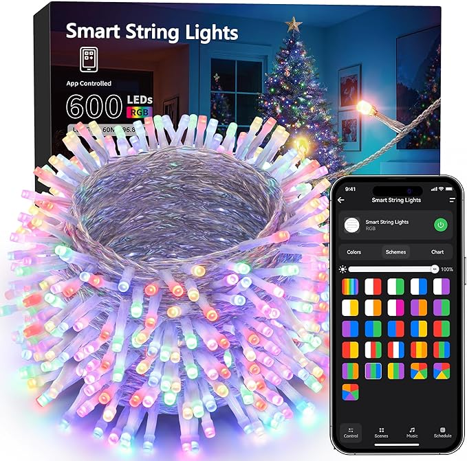 Brizled Smart String Lights, 196ft 600 LED Smart WiFi Color Changing Fairy Lights App Controlled, RGB Christmas Lights Clear Wire Work with Alexa & Google Home for Halloween Indoor Outdoor Tree Decor