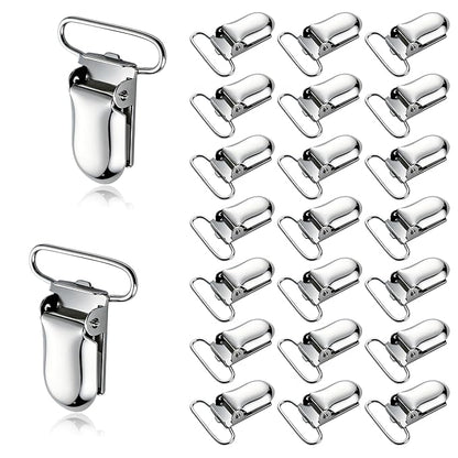 25 PCS 1" Suspender Clips Metal Pacifier Clip Holder for Pacifiers DIY Baby Girl Toy Bibs Garter Making Supplies (Silver, Bulk)
