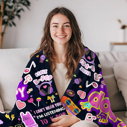 Kpop Blanket Gifts for Teens Soft Korean Blanket with Trendy for Women, Kpop Gifts for Women and K-Pop Lovers, Cozy Flannel Throw for Bedroom Room Decor, Gifts for Chritsmas Thanksgiving 50x60in