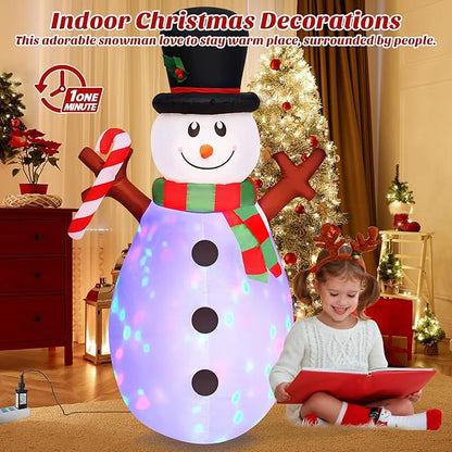 Danxilu 5 FT Christmas Inflatables Snowman with Colorful Rotating Led Lights Outdoor Yard Decorations, Blow Up Cute Snowman Xmas Frosty Winter Decor Clearance for Indoor Lawn Garden Holiday Party