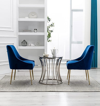 Velvet Dining Chairs Set of 2, Furniture Collection Modern Contemporary Upholstered with Polished Gold Metal Legs(Blue)