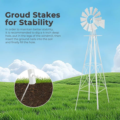 Outvita 8FT Ornamental Windmill for Yard, Heavy Duty Durable Metal Weather Vane Garden Decoration Weather Resistant for Garden, Farm, Seaside