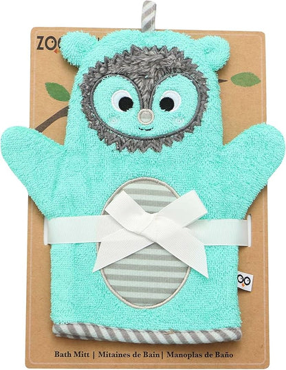 ZOOCCHINI Bath Mitt for Kids – 100% Cotton Terry with Soft Lining, Playful Animal Puppet Design for Fun Bathtime, One Size 5” x 9.25”, Harriet the Hedgehog