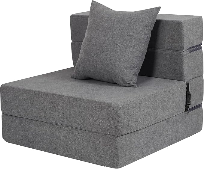 Folding Sofa Bed, High-Density Memory Foam Sofa Bed with a Fluffy Pillow, Floor Couch Guest Bed, Single Size, Dark Grey
