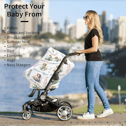 Personalized Baby Car Seat Cover with Name Stroller Canopy Custom Seahorse Carseat Cover Newborn Baby Boy Girl Nursing Cover for Moms First Birthday Gift