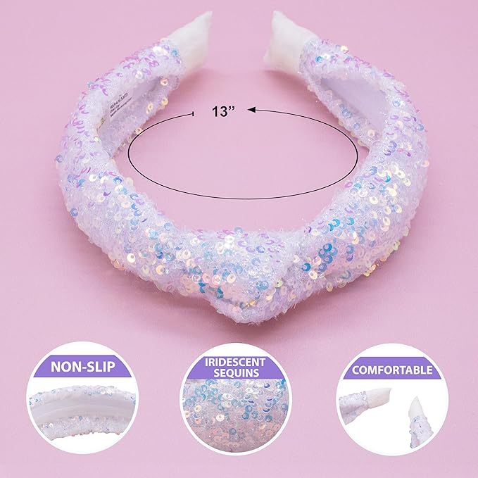 FROG SAC Sequin Knot Headband for Girls, White Knotted Hair Bands Accessories for Kids, Sparkly Iridescent Little Girl Headbands, Cute Fashion Hairbands for Tweens Stocking Stuffers for Children