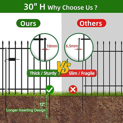 Metal Garden Fence with Gate 30 in H x 10 ft L, 1 Gate + 4 Panels Border Fence Panels Animal Barrier for Dogs, No Dig Garden Fencing for Yard Patio Flower Bed Lawn Outdoor, Black