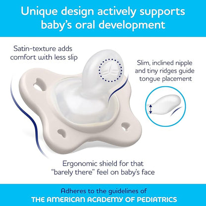 Chicco PhysioForma Dual Soft Orthodontic Pacifier for Babies 6-16 Months, 100% Soft Silicone, Supports Breathing, One-Piece Design, Included Sterilizing Case, BPA Free, 2-Pack, Grey/Dusty Rose