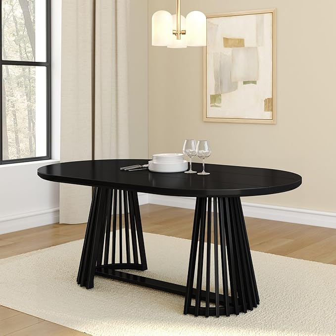 Plank+Beam Lido Oval Dining Table, 72", Round Wooden Minimalist Kitchen Table fits 4 to 6, Black
