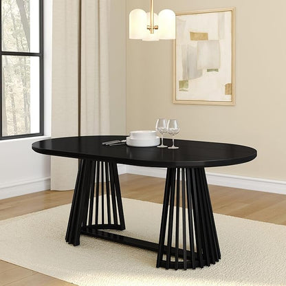 Plank+Beam Lido Oval Dining Table, 72", Round Wooden Minimalist Kitchen Table fits 4 to 6, Black