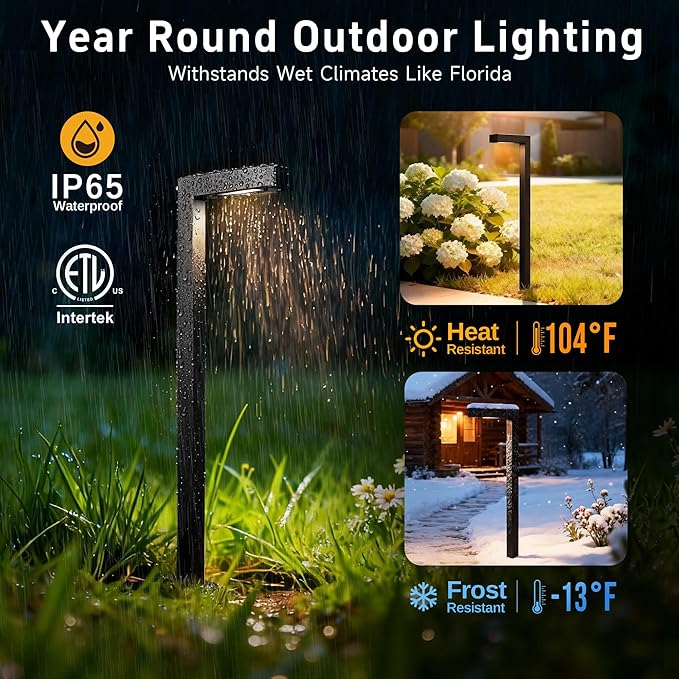 Gardenreet Outdoor Pathway Lights Brass, LED Landscape Path Lights, Low Voltage Driveway Lights Waterproof, L Shape 12V Wired Black for Walkway Sidewalk with 3W 270LM 2700K G4 Bulb 6 Pack
