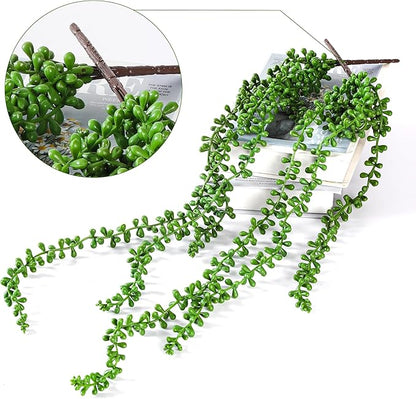 6PCS Artificial Succulents Hanging Plants,27.5 Inch Fake String of Pearls Greenery Plants 5 Branches for Autumn Home Garden Office Party Balcony Wall Indoor Outdoor Fall Decoration