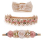 Baby Girl Flower Headbands and Bows, Stretchy Soft Nylon Floral Crown, 3pcs Handmade Hair Accessories for Newborn Infant Toddler