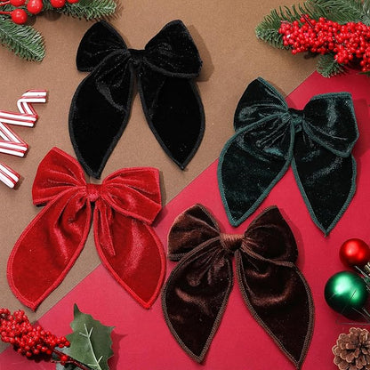 Christmas Hair Bows for Girls, 4 Pcs Velvet Bow Hair Clips Fable Hair Bows Christmas Hair Accessories for Little Girls Toddler Kids