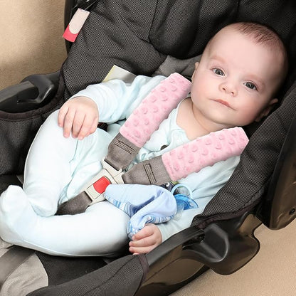Baby Car Seat Strap Pads, Car Seat Strap Shoulder Covers for Baby Infant Toddler, Double-Sided Car Seat Belt Covers for Stroller/Pushchair/Baby Swing, Soft Flannel & Mesh, Pink