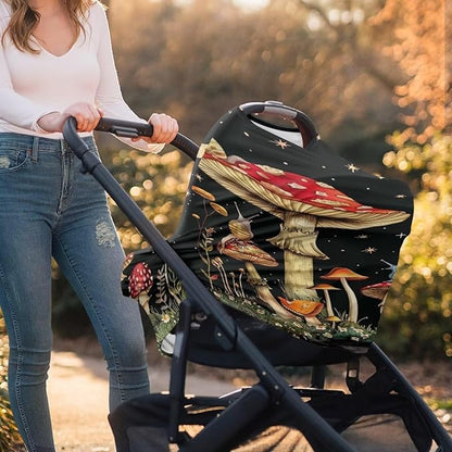 Youngerbaby Black Mushroom Nursing Cover Carseat Canopy Car Seat Covers for Babies Mom Breastfeeding Scarf Infant Multi Use Cover for Baby Stroller Shopping Cart Feeding High Chair