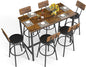 Rovibek Dining Table Set for 6, Bar Table and Chairs Set, Modern 6 Piece High Top Table and Chairs, Industrial Bar Height Pub Tables for Kitchen, Dining Room, Brown