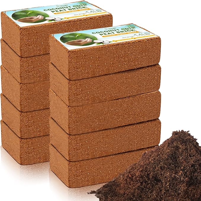 Legigo Pack of 10 Organic Coco Coir Bricks- 100% Natural Compressed Coco Peat Brick Coconut Fiber Substrate with Low EC&pH Balance, Plant Soil Enhance Root Growth for Herbs, Flowers, House Plants