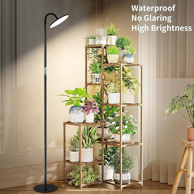 chiphy Grow Lights, 60W Full Spectrum Tall Plant Light for Indoor Plants, 10 Dimmable Brightness, Height Adjustable, Ideal for Large Tall Plants