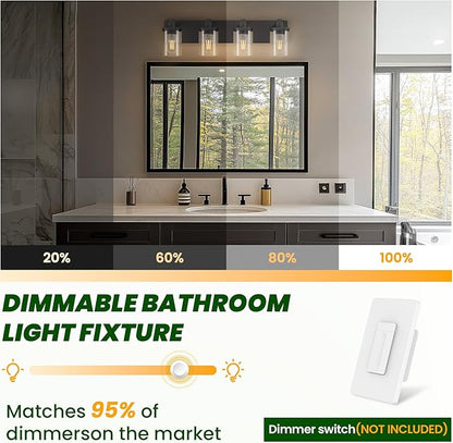 Bathroom Vanity Light, 4 Light Matte Black Light Fixture with Clear Glass Shade, 29 in Modern＆Farmhous Vanity Lights, Bathroom Light Fixtures Over Mirror for Bathrooms, Livingroom