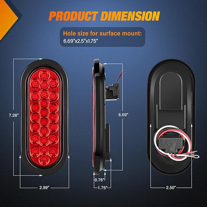 Nilight 6Inch Oval Trailer Tail Light 4PCS White Red 24LED Brake Turn Signal Reverse Lights w/Flush Mount Grommets Plugs IP67 Waterproof for 12V Truck ATV UTV Bus RV Camper