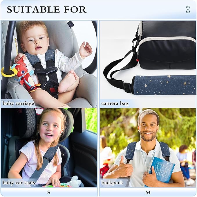 2 Pack Seatbelt Covers Seat Belt Cover Pad for Adults Boys Girls Car Seat Strap Covers Pads Cushion Universal Shoulder Strap Pad Protector for Backpack Camera Bag 10 x 7.7 Inch Blue Stars