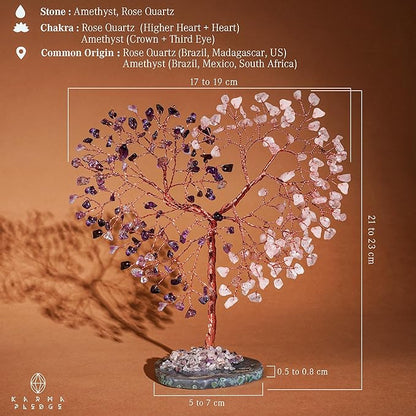 Crystal Tree for Home and Office Decoration, Amethyst & Rose Quartz Healing Stones Handmade Tree of Life for Positive Energy, Money, Good Luck, Christmas Decor, Birthday Gifts for Women, Mom
