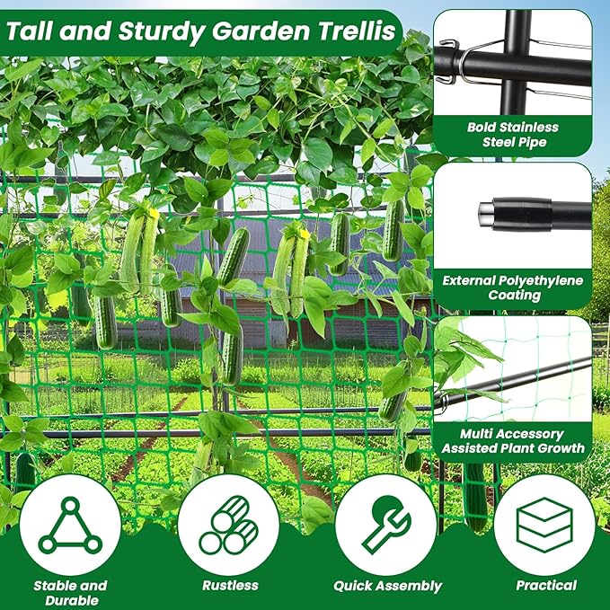 Tall Garden Arch Trellis for Climbing Plants Outdoor, 7.5 ft Tall Polyethylene-Coated Stainless Steel Garden Arch for Climbing Vine Vegetable/Fruit/Flower, Cucumber Trellis for Raised Bed, Black