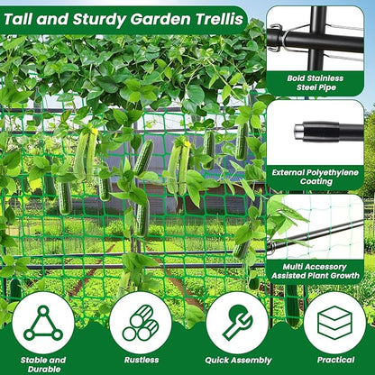 Tall Garden Arch Trellis for Climbing Plants Outdoor, 7.5 ft Tall Polyethylene-Coated Stainless Steel Garden Arch for Climbing Vine Vegetable/Fruit/Flower, Cucumber Trellis for Raised Bed, Black