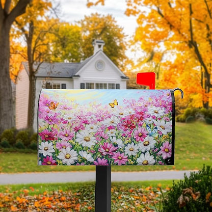 Pink Flower Mailbox Cover Summer Butterfly Mailbox Covers Magnetic Standard Size Spring Daisy Mail Box Wrap Colorful Floral Post Letter Box Cover 21x18 inch for Garden Farmhouse Outdoor Decoration