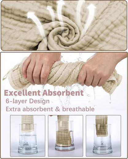 6Pcs Baby Muslin Hooded Bath Towels and Washcloths,32"x 32" Muslin Cotton Hooded Baby Towels for Newborn Shower