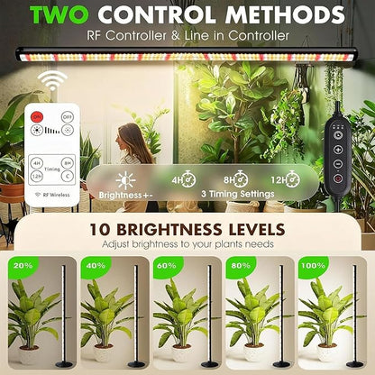 65Inch Vertical Grow Lights for Indoor Plants: 48W, 6000K, 336 LEDs Full Spectrum LED Standing Plant Lights with Timer and 10 Level Dimmable Plant Growing Lamp for Greenhouse
