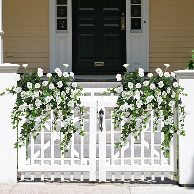 Artificial Flowers Faux Outdoor Plants Artificial Petunias for Outdoors Uv Resistant Fake Petunias Plants Hanging Flower Patio Decor Outside Basket Realistic Silk Plant No Pot(White 2pcs)