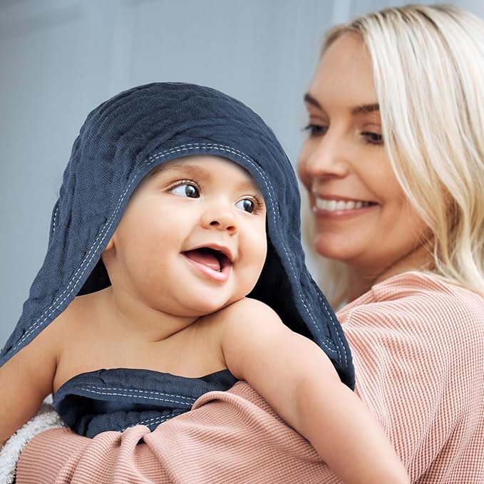 Peryiter 6 Pcs Muslin Hooded Baby Towels, 32"x 32" Cotton Newborn Bath Towel Muslin Infant Baby Blankets Absorbent Unisex Newborn Registry Gift Essentials for Girls Boys (Elegant Color)
