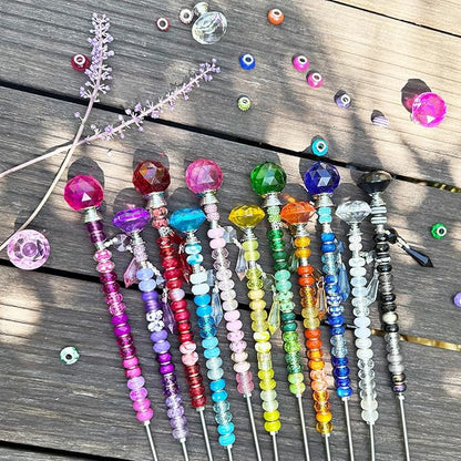 Exway 150 PCS DIY Fairy Wand Beaded Garden Stake Kits with Assortment Large Hole Beads 6 Crystal Stopper Top Threaded Rods and Sparkling Crystal Pendants for Outdoor Indoor Decor