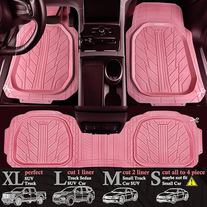 CAR PASS DeepDish Pink Floor Mats for Cars Full Set,Heavy Duty Rubber Car Mats 3-Piece,Universal Waterproof Trim-to Fit Automotive Floor Mats for Truck Van SUV, Durable All-Weather Car Mats (Pink)