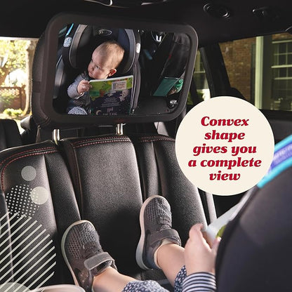 Lusso Gear Baby Car Mirror - Shatter-Resistant Glass & Stable Rear-Facing Headrest Mount - Wide-Angle Baby Mirror for Car Backseat View - Auto Essentials for Babies - 11.5 in, Black