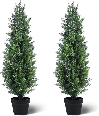 Two 3FT Tall Artificial Evergreen Trees, Beautiful and Realistic Human-Potted False Cypress, an Evergreen Plant for Home Porch Decoration,suitable for interior, office, living room and room decoration