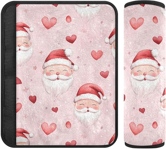 CHIFIGNO Watercolor Santa Claus Red Hearts Seat Belt Covers 2Pcs Car Seatbelt Covers Cute Car Seat Straps Shoulder Pads for Car Bag