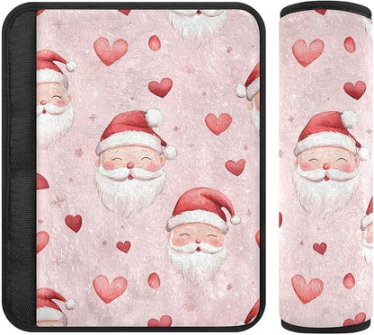 CHIFIGNO Watercolor Santa Claus Red Hearts Seat Belt Covers 2Pcs Car Seatbelt Covers Cute Car Seat Straps Shoulder Pads for Car Bag