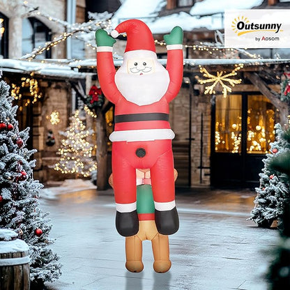 Outsunny 7FT Hanging Christmas Inflatable Santa with Dog, Christmas Blow Up Decoration with Built-in LED Lights for Garden, Indoor Outdoor Home Decor