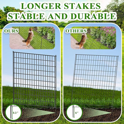 10 Panels Garden Fencing Animal Barrier, 33 in(H) X 24 ft(L) Rabbit Fence for Outdoor Yard No Dig Decorative Tall Garden Fence Metal Wire Rustproof Panel Border Patio Dog Ground Stakes Fencing