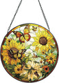 Suncatcher Stained Glass Window Hanging - Sunflower Glass Panel with Metal Chain and Hooks Handmade Sun Catcher Decoration for Window Garden Home Christmas & Birthday Gifts (8 Inch)